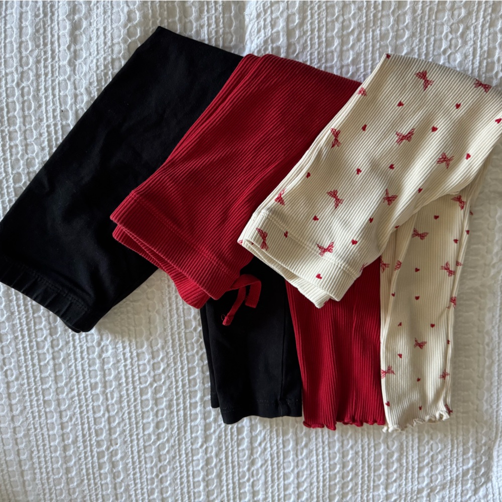 H&M Ribbed Leggings Set in Red and Cream and black